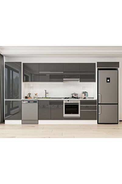 Alvinka 400X222 Cm High Gloss Mutfak Dolabı Mbb-E80B60S60-1 High Gloss | Antrasit - Suntalam