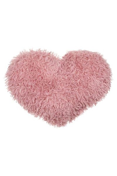 OEM Pernă decorativă în formă de inimă, roz prăfuit, material textil shaggy, 44x39cm