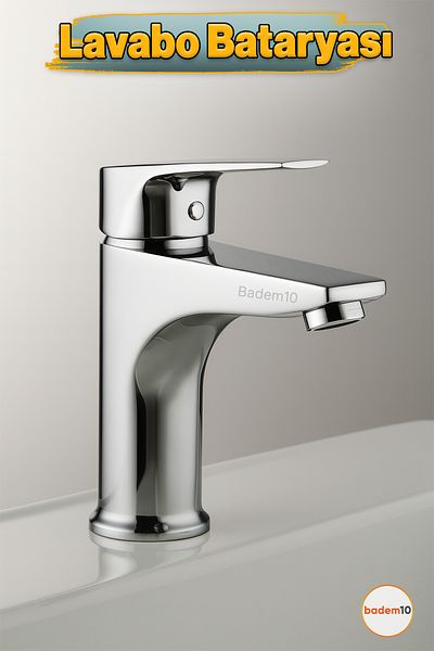 Badem10 Premium Hot Cold Adjustable Single Lever on Off Chrome Sink Faucet Wall Mounted Fixture Modern Design