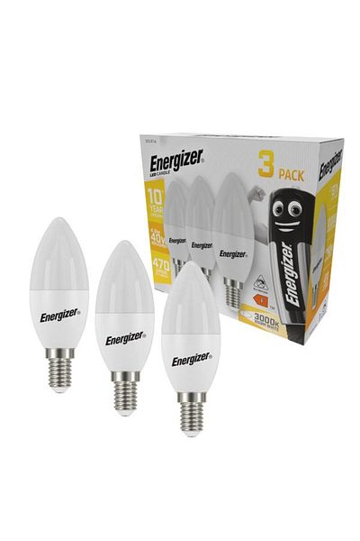 Energizer Pachet 3 x Bec LED Candle, 4.9W, E14, 470 lumeni, 3000K, unghi de iluminare 240, Clasa energetica F,