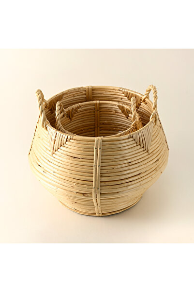 homez willow rattan basket L, beige 41*41*27cm