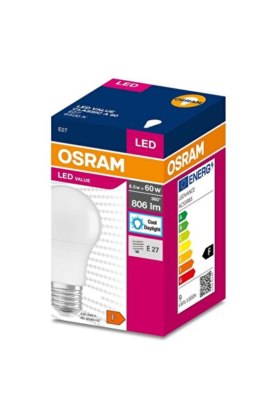 Osram Set 5 LED Bulbs, E27, 8.5W, 60W Equivalent, Cold Light, 6500K, 806 lm