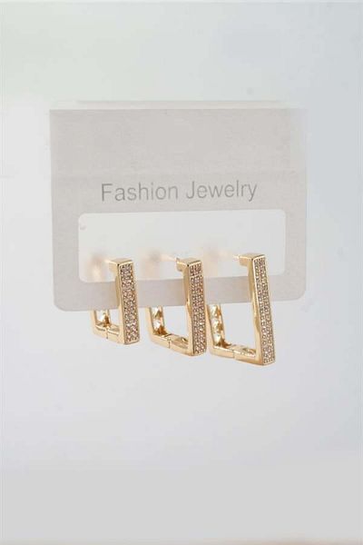 By Zeyna Aksesuar Women's Vip Series Zircon Stone 3 Size 3-Piece Earring Set