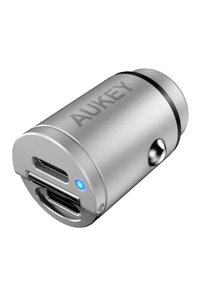 AUKEY PD Nano Car Charger 30W 2-Port Dual USB-C A4 Silver