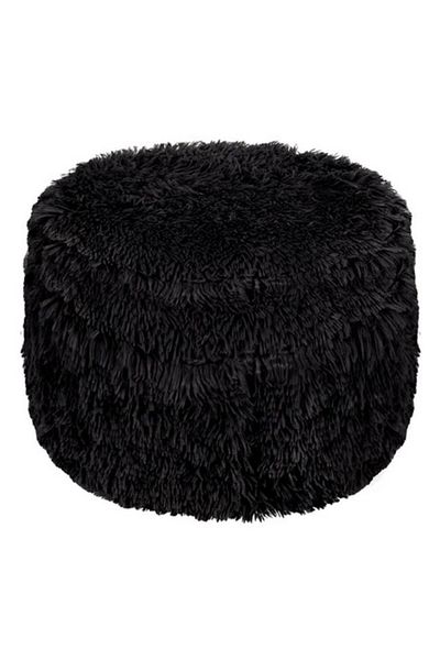 OEM Inflatable Decorative Pouf with Faux Fur Black