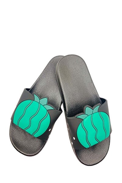 TECOS Women's beach or pool slippers, TECOS, pineapple print, black, size 40-41, 25.5 cm