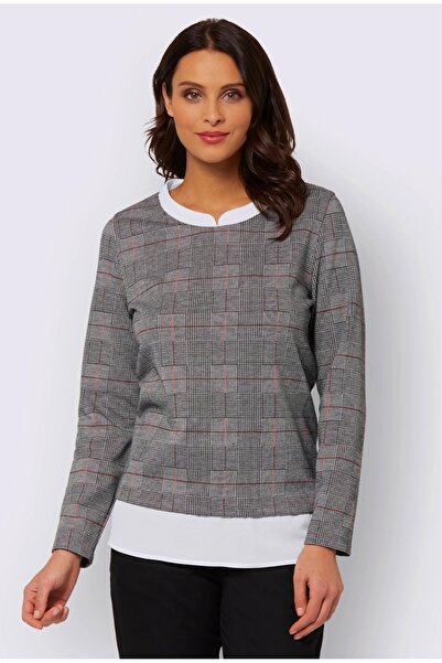creation L 2 în 1, din două materiale, cu mâneci lungi, drepte și cu carouri