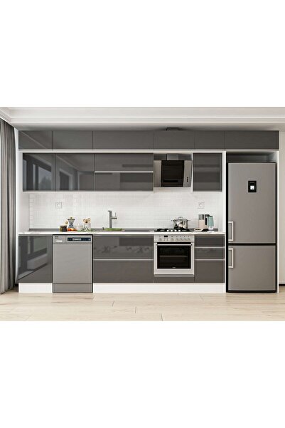 Alvinka 385X240 Cm High Gloss Mutfak Dolabı Mb-E90S50S45-2 High Gloss | Antrasit - Mdf