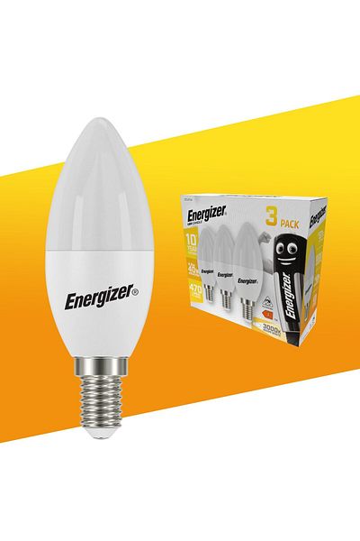 Energizer Pachet 3 x Bec LED Candle, 4.9W, E14, 470 lumeni, 3000K, unghi de iluminare 240, Clasa energetica F,