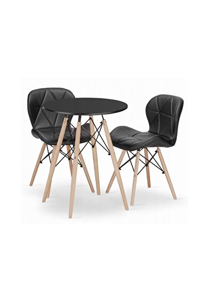 JollyMag Set masa rotunda stil scandinav + 2 scaune Lago piele ecologica, Artool, MDF si lemn, negru
