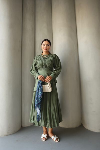 Vegove Kraşlı Voile Dress Khaki