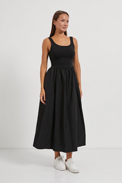 Arma Life Women's Pocket Square Collar Loose Hem Black Long Dress