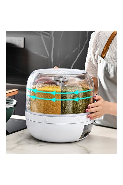 Flippy Rotating Cereal Dispenser, 360-degree, 6 compartments, 3L capacity, moisture-resistant, airtight, wh