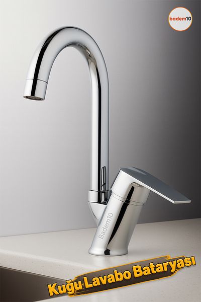 Badem10 Premium Hot Cold Adjustable Single Lever on Off Chrome Swan Sink Faucet Wall Mounted Fixture Modern
