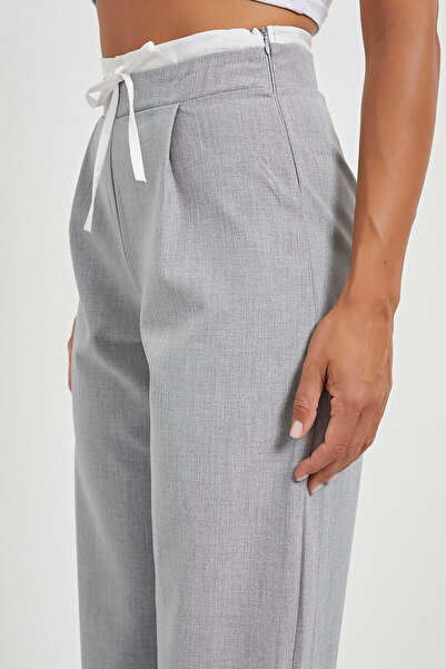 Arma Life Women's Waist Tie Loose Leg Gray Baggy Trousers