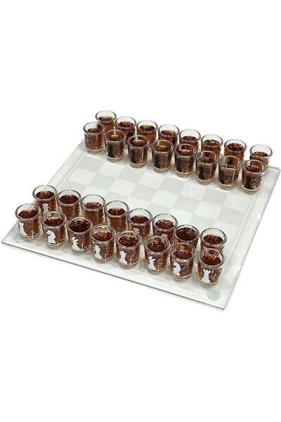 Royal Glass Chess Game with Shot Glasses, 35x35 cm, Transparent