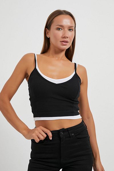 Arma Life Body Crop de vară negru cu bretele subțiri contrastante pentru femei