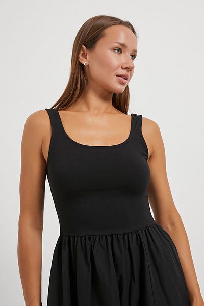 Arma Life Women's Pocket Square Collar Loose Hem Black Long Dress