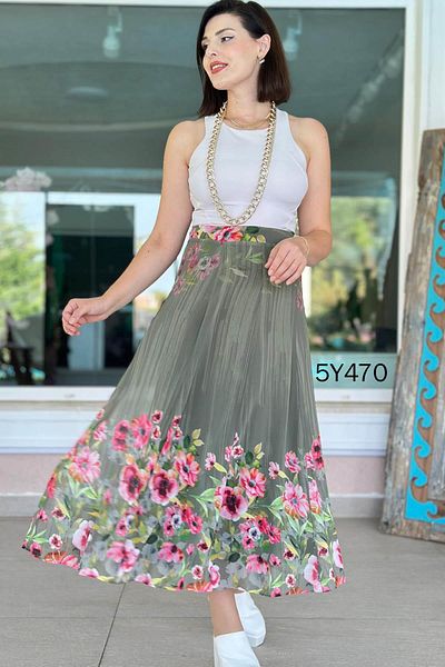 İnce Topuk Patterned Chiffon Skirt 5Y470