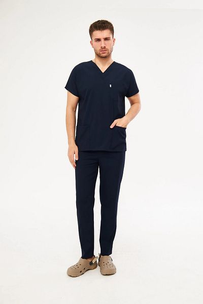 Class Üniforma Navy Blue Lycra Men's Bat Sleeve Nurse and Doctor Uniform Set Scrubs