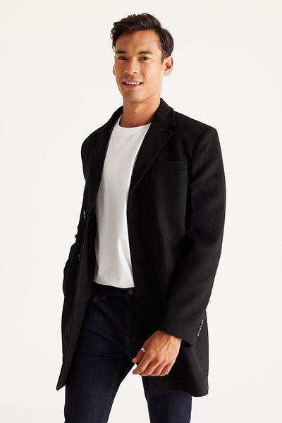 AC&Co / Altınyıldız Classics Men's Black Standard Fit Regular Cut Mono Collar Wool Coat