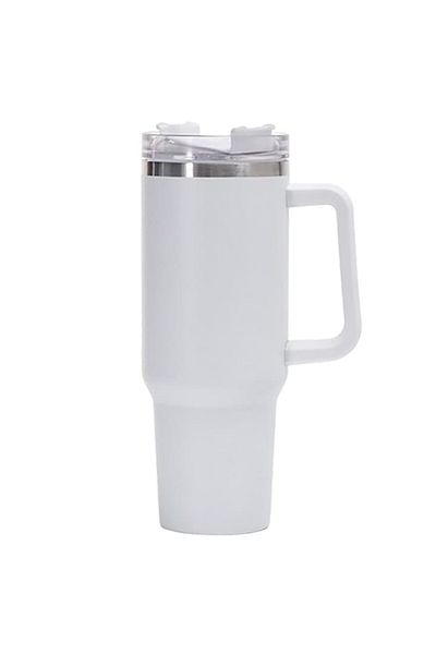 Flo Plastic Thermos Mug for Hot and Cold Drinks, with Handle, 9.9x9.9x27 cm, White