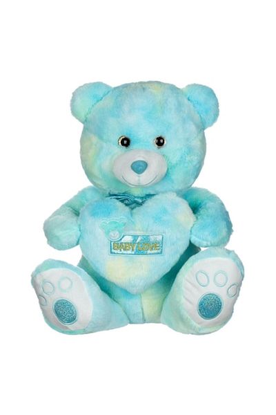 OEM Ursulet de Plus, Baby Love, 45cm, Culoare Ciel, Detalii Verzi