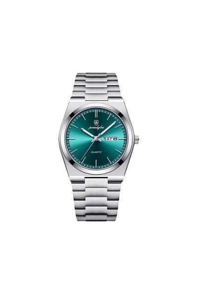 REDz Accessories Ceas bărbătesc premium, stil Business Lux, cuarț, oțel inoxidabil, verde argintiu