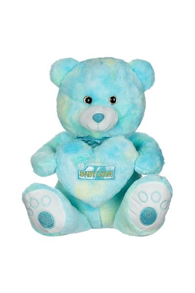 OEM Ursulet de Plus, Baby Love, 45cm, Culoare Ciel, Detalii Verzi