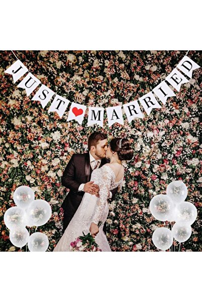 Meowoo wedding banner and 10 balloons set, paper/latex, white, 30 cm