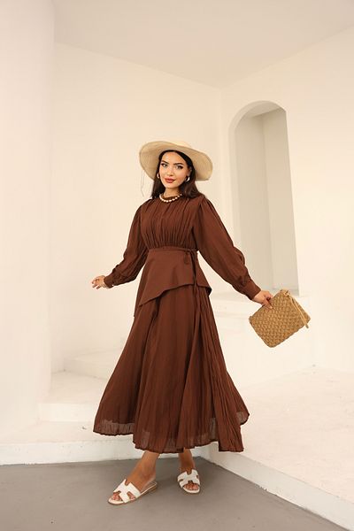 Vegove Kraşlı Voile Dress Bitter Brown