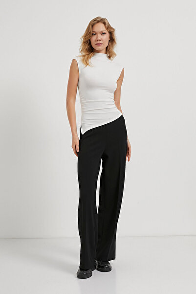 Arma Life Women's Drawstring Stretchy Sleeveless Asymmetrical Tight White Blouse