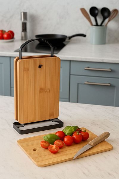 Bayev Wenken Bamboo 4-Piece Cutting Board Set with Metal Stand 3474 - 4 Piece Cutting Board Set