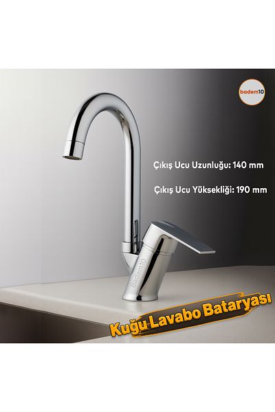 Badem10 Premium Hot Cold Adjustable Single Lever on Off Chrome Swan Sink Faucet Wall Mounted Fixture Modern