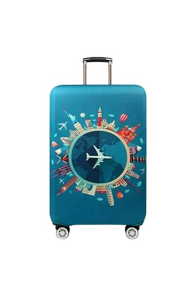 OEM Green Protective Cover with Airplane Design & Various Monuments for Suitcase 33L-35L