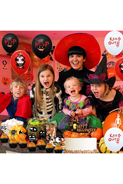 Tomicy 32-piece Halloween party set, paper/latex, red/white/black