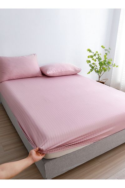 LUNA HOME 3 Pcs King Size Fitted sheet with elastic corner 180*200+30cm with 2 pillow cases, Light old Rose..