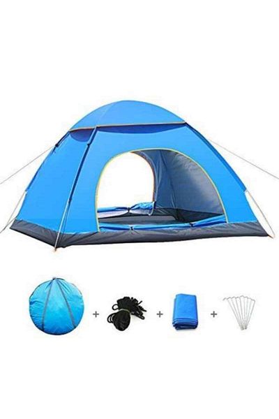 Mercaton Set Mercaton, Automatic Tent 3-4 Persons 200x200x135 cm, Waterproof, UV Protection, Blue with Wooden