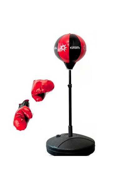 SERSIMO Set sac de box pentru copii, cu baza stabila, reglabila 90–124 cm, manusi si pompa incluse, negru