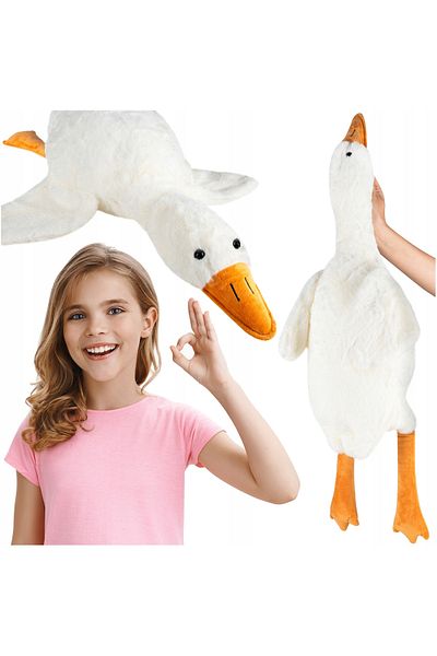 SERSIMO Plush goose toy, pillow type, washable, hypoallergenic filling, 130 cm, white with orange
