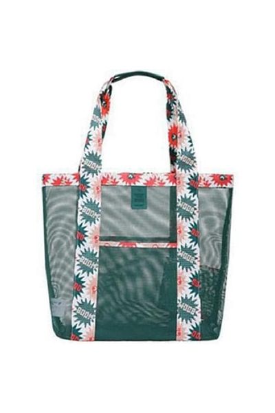 Flo - Geanta de Plaja, Beach din Plasa Transparenta, Summer Boom, 43 x 10 x 33 cm, pentru Umar, Verd