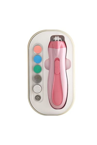 Flo Set pilă electrică de unghii pentru copii și bebeluși, ABS, 6 accesorii, cu lumină LED, roz