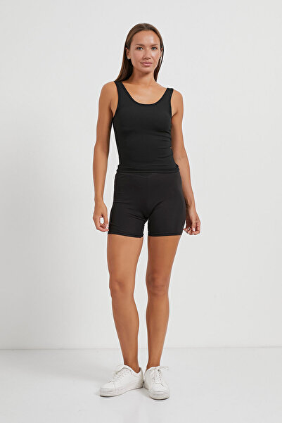 Arma Life Women's Strappy Summer Square Neck Tight Black Crop Tank Top