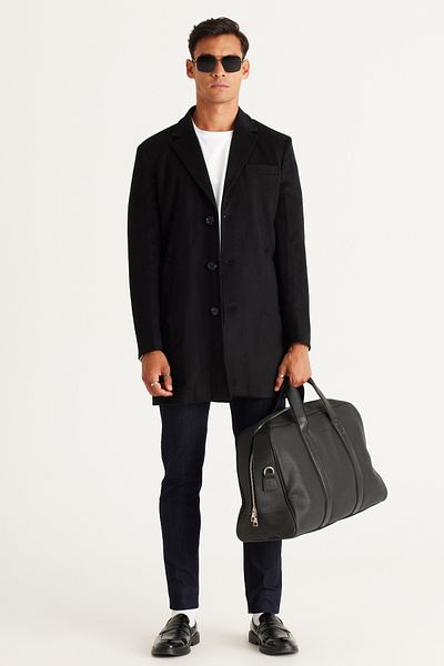 AC&Co / Altınyıldız Classics Men's Black Standard Fit Regular Cut Mono Collar Wool Coat