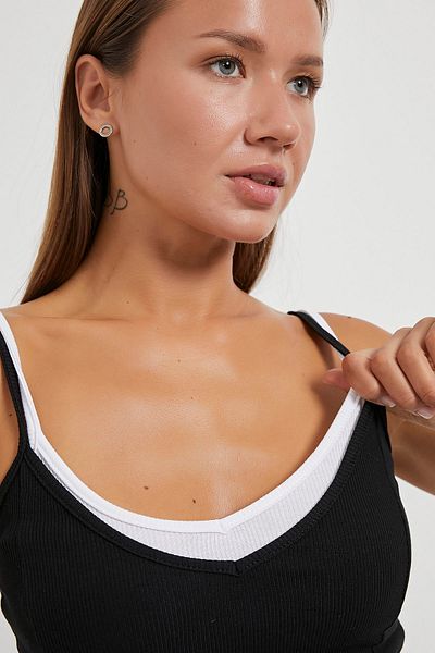 Arma Life Body Crop de vară negru cu bretele subțiri contrastante pentru femei