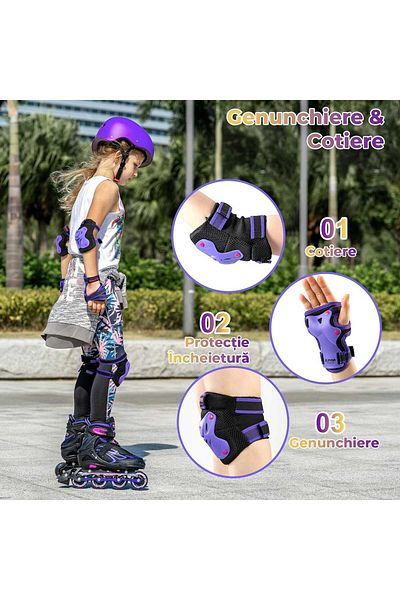 Elindor Set de genunchiere, cotiere, apărători pentru încheieturi, reglabile, mărimea S, culoare violet