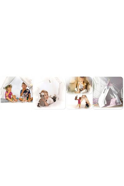 LikeSmart Cort de joaca in stil Montessori, "Likesmart Nori Pufosi" pentru copii, Ghirlanda cu Lumini, 3 Perne