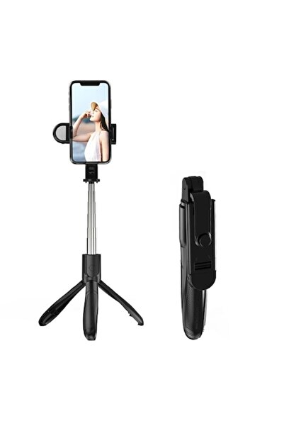 Techsuit Stick selfie cu telecomandă și lumină LED, mod repaus, 70 cm, A71, silicon, negru