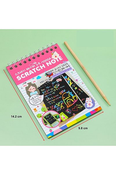 Flippy Carte de răzuit, Scratch magic DIY, 12 coli, Curcubeu, Creion din lemn, Cartonașe negre, Roz deschis