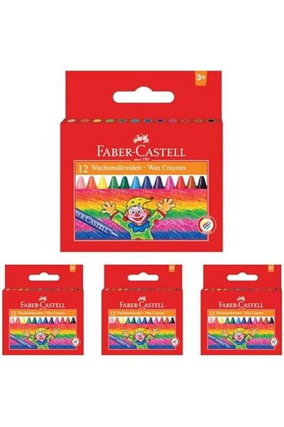 Faber Castell Faber-Castell Wax Crayons 12 Color Round 75mm, Assorted, F120043 (Pack of 4)